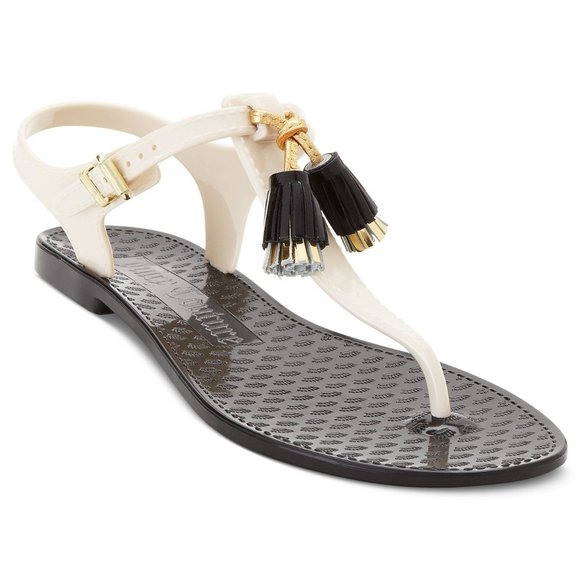 Juicy Couture Black White Tassel Jelly Sandal sz 6 - Picture 1 of 12
